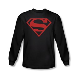 Superman - Mens Red On Black Shield Long Sleeve Shirt In Black