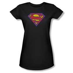 Superman - Womens Sm Neon Distress Logo T-Shirt In Black