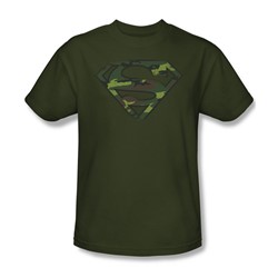 Superman - Mens Distressed Camo Shield T-Shirt In Military Green