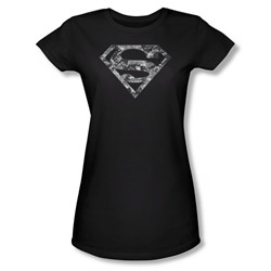 Superman - Womens Urban Camo Shield T-Shirt In Black