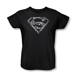 Superman - Womens Urban Camo Shield T-Shirt In Black