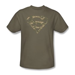 Superman - Mens Army Camo Shield T-Shirt In Safari Green