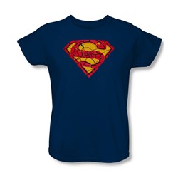 Superman - Womens Shattered Shield T-Shirt In Navy