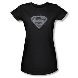 Superman - Womens Checkerboard T-Shirt In Black