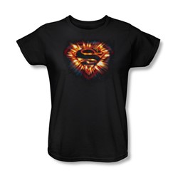 Superman - Womens Space Burst Shield T-Shirt In Black