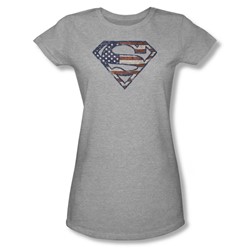 Superman - Womens Wartorn Flag T-Shirt In Heather