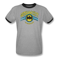 Dc Comics - Mens Gotham City Basketball Ringer T-Shirt In Heather/Black