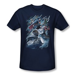 Justice League, The - Mens Ride The Lightening T-Shirt In Navy