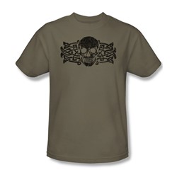 Tribal Skull - Adult Safari Green S/S T-Shirt For Men