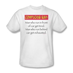 Confucius - Running With Car - Adult White S/S T-Shirt For Men