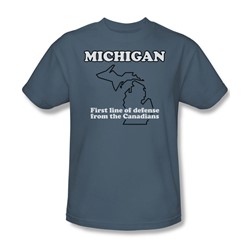 Michigan - First Line Of Defense - Adult Slate S/S T-Shirt For Men