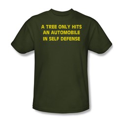 Tree Hits An Automobile - Adult Military Green S/S T-Shirt For Men