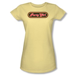 Party Girl - Juniors Trans Yellow Sheer Cap Sleeve T-Shirt For Women