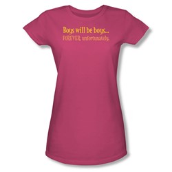 Boys Will Be Boys - Juniors Hot Pink Sheer Cap Sleeve T-Shirt For Women