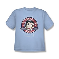 Betty Boop - All American Girl - Big Boys Light Blue S/S T-Shirt For Boys