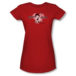 Betty Boop - Vintage Cutie Pup - Juniors Red Sheer Cap Sleeve T-Shirt - S For Women
