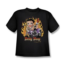 Betty Boop - Biker Flames Betty Boop - Big Boys Black S/S T-Shirt For Boys