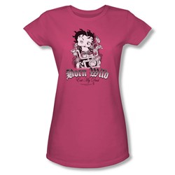 Betty Boop - Born Wild - Juniors Hot Pink Sheer Cap Sleeve T-Shirt For Women