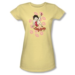 Betty Boop - Kisses - Juniors Trans Yellow Sheer Cap Sleeve T-Shirt For Women