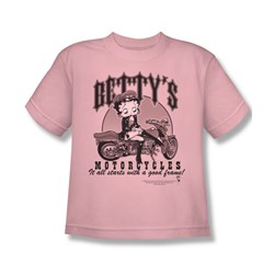 Betty Boop - Betty'S Motorcycles - Big Boys Pink S/S T-Shirt For Boys