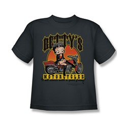 Betty Boop - Betty'S Motorcycles - Big Boys Charcoal S/S T-Shirt For Boys