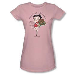Betty Boop - Mother Is Sweet - Juniors Pink Sheer Cap Sleeve T-Shirt For Women