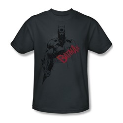 Batman - Sketch Bat Red Logo - Adult Charcoal S/S T-Shirt For Men