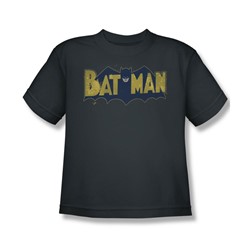 Batman - Vintage Logo Splatter - Big Boys Charcoal S/S T-Shirt For Boys