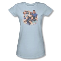 90210 - Gang In Logo - Juniors Pink Sheer Cap Sleeve T-Shirt For Women