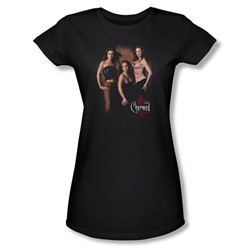 Charmed - Three Hot Witches - Junior Black Sheer Cap Slv T-Shirt For Women