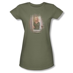 Medium - See Beyond - Jr Lt.Olive Sheer Cap Sleeve T-Shirt For Women