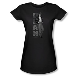 Dean - Standing Leather - Juniors Black Sheer Cap Sleeve T-Shirt For Women
