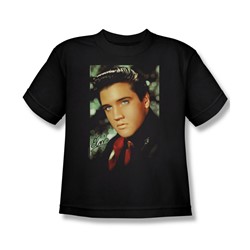 Elvis - Red Scarf - Big Boys Black S/S T-Shirt For Boys