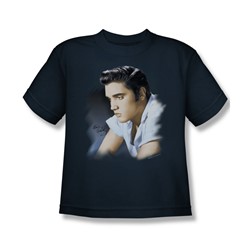 Elvis - Blue Profile - Big Boys Navy S/S T-Shirt For Boys