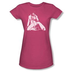 Elvis - Please Love Me - Juniors Hot Pink Sheer Cap Slv T-Shirt For Women