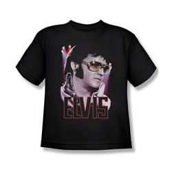 Elvis - 70'S Star - Big Boys Black S/S T-Shirt For Boys