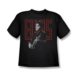 Elvis - Red Guitarman - Big Boys Black S/S T-Shirt For Boys