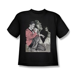 Elvis - Rock N Roll Smoke - Big Boys Black S/S T-Shirt For Boys