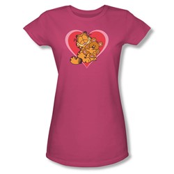 Garfield - Cute N'Cuddly - Jrs Hot Pink Sheer Cap Slv T For Women