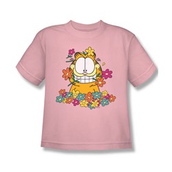 Garfield - In The Garden - Big Boys Pink S/S T-Shirt For Boys