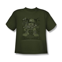 Garfield - General Laziness - Big Boys Military Green S/S T-Shirt For Boys