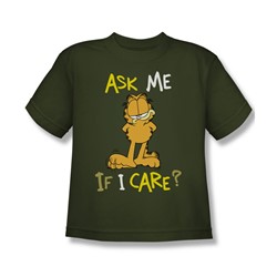 Garfield - Ask Me If I Care - Big Boys Military Green S/S T-Shirt For Boys