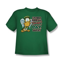 Garfield - I'Ve Been Good - Big Boys Kelly Green S/S T-Shirt For Boys