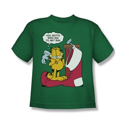 Garfield - Wish Big - Big Boys Kelly Green S/S T-Shirt For Boys