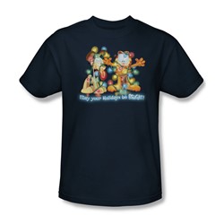 Garfield - Bright Holidays - Adult Navy S/S T-Shirt For Boys