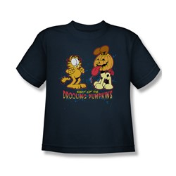 Garfield - Drooling Pumpkins - Big Boys Navy S/S T-Shirt For Boys