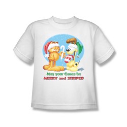 Garfield - Merry And Striped - Big Boys White S/S T-Shirt For Boys