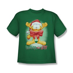 Garfield - Unwrap The Joy! - Big Boys Kelly Green S/S T-Shirt For Boys