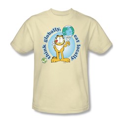 Garfield - Think Globally - Adult Cream S/S T-Shirt For Men