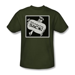 Quit Staring At My Sack - Adult Military Green S/S T-Shirt For Men